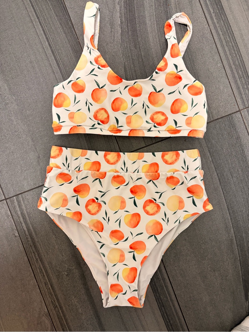 Current tyed Peach Print Two-Piece Swimsuit (medium top and large bottoms)